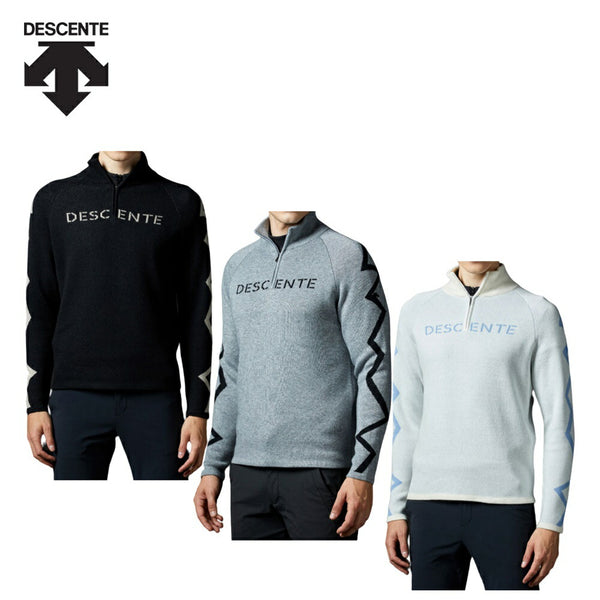 DESCENTE（デサント） DESCENTE（デサント）製品。DESCENTE デサント メンズ ゴルフウェア セーター ウールナイロンジャカードフロントジップセーター DGMUJL05 22FW 秋冬 伸縮性 両袖切り替えデザイン ブラック グレー ホワイト