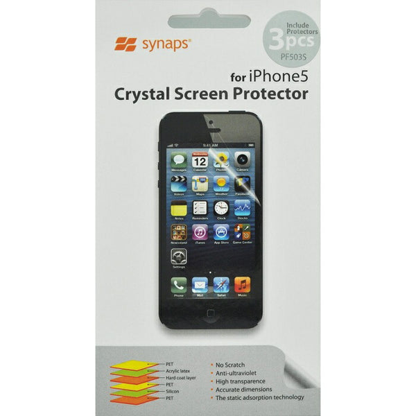スマートフォン／タブレット synaps（シナプス）製品。synaps iPhone5 液晶保護フィルム 3枚入り クリスタル スクリーン プロテクタースマートフォン用液晶保護フィルム