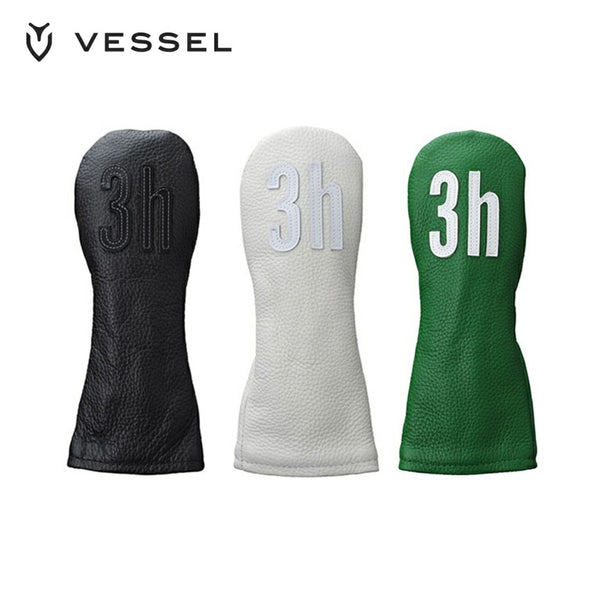 VESSEL（ベゼル） VESSEL（ベゼル）製品。VESSEL ベゼル ゴルフ アクセサリー ヘッドカバー Leather Head Cover レザーヘッドカバー ナンバー ユーティリティ用 HC-1122-01 UT3 BK 22SS 実用性 機能美 天然皮革 ブラック ホワイト グリーン