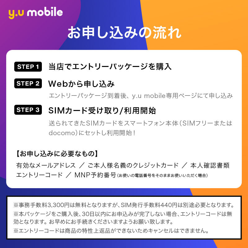 ベストスポーツ y.u mobile（ワイユーモバイル）製品。y.u mobile エントリーパッケージ